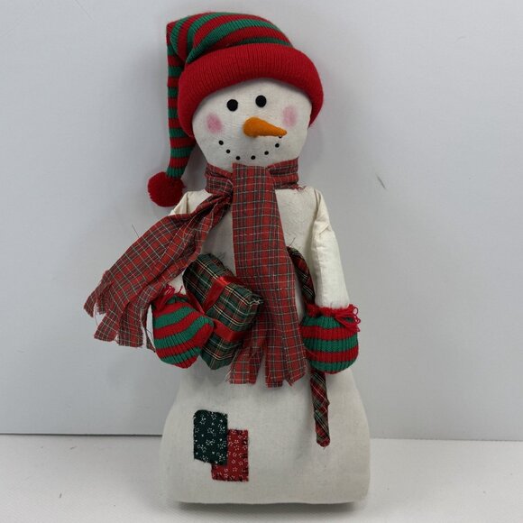 Vintage 1997 Set Of 3 Cotton Snowman Shelf Sitters Holiday Plaid Scarves 13"-16" - Picture 4 of 14